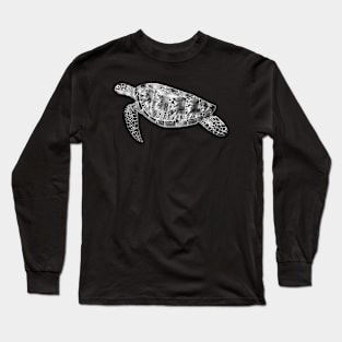 Black and White Sea Turtle Long Sleeve T-Shirt